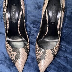 Casadei Black and Cream Snakeskin Heels